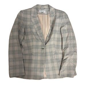 Calvin Klein Gray Plaid Blazer Windowpane Pattern Sz 14 Pink Jacket NEW